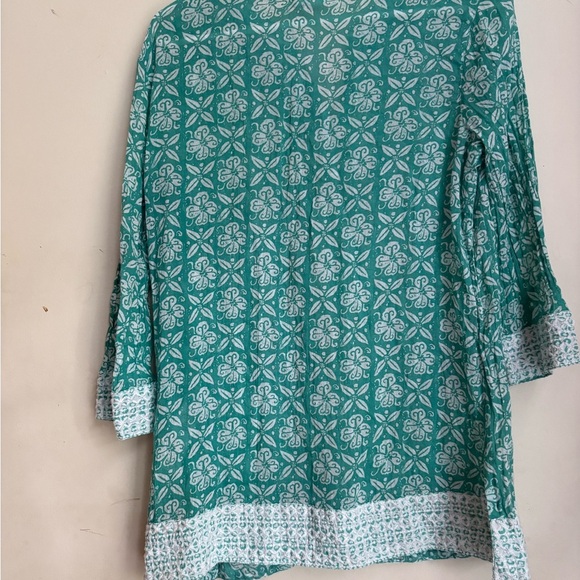 Sigrid Olsen Womens Embroidered Tunic Top Blouse 3/4 Sleeve  aqua color Small - Picture 3 of 3
